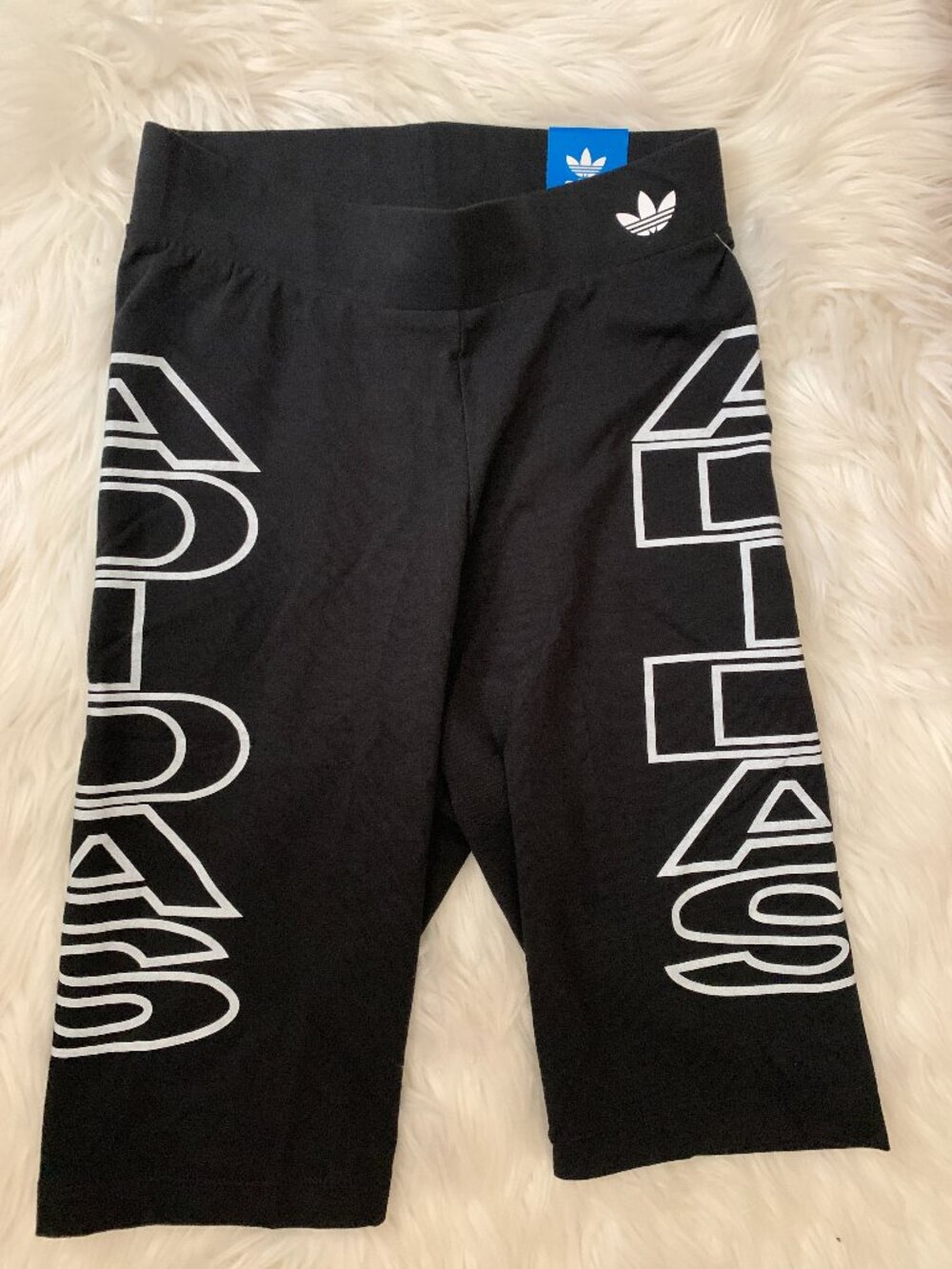 ADIDAS ORIGINALS Mid-Rise Letter Short Tights in Black Sz SMALL US4/UK8